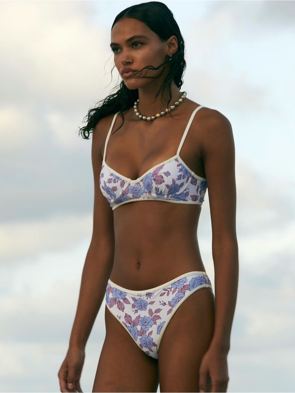 acacia swimwear beige and purple floral bikini bottoms